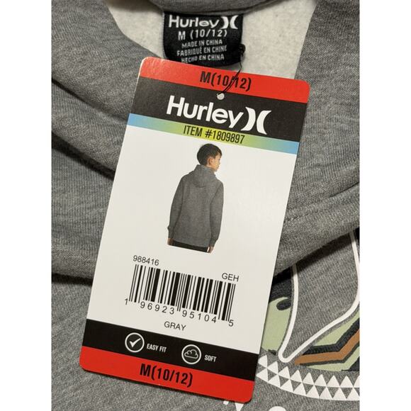 Hurley Youth Fleece Hoodie Pullover Grey - Medium 10/12 Heather NEW COOL DESIGN - Picture 3 of 5